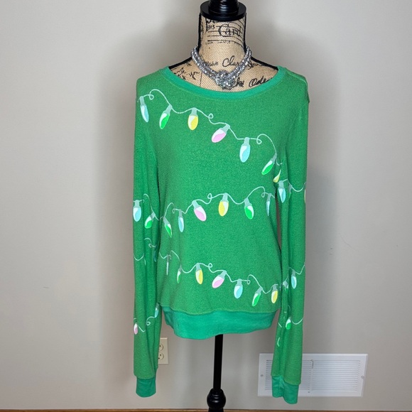 Wildfox Tops - Wildfox Festive Green Sweater with Holiday Lights